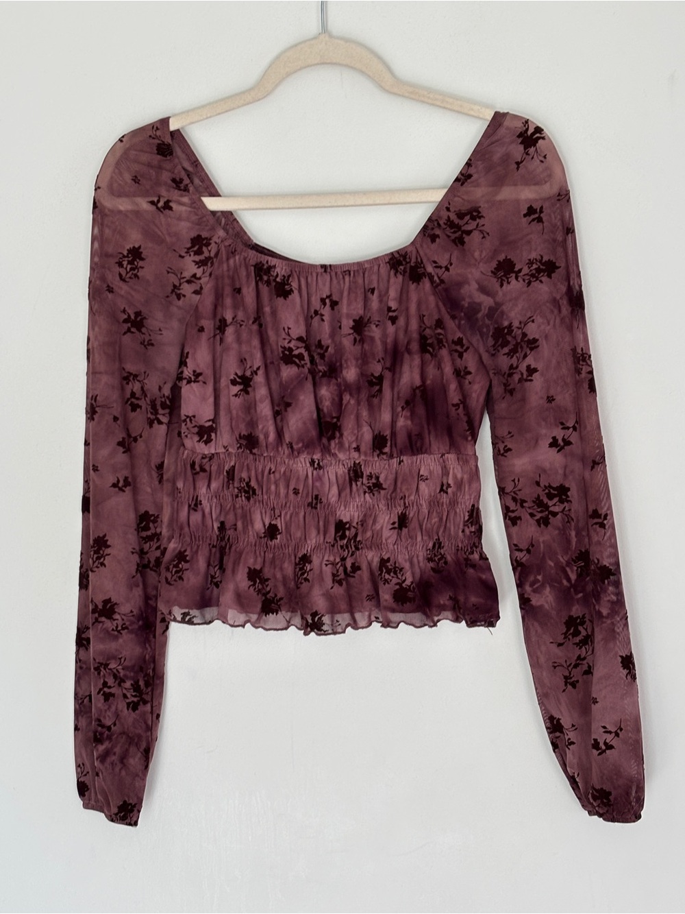 Crushed Velvet Smocked Cropped Top Juniors Medium / Women's XS Whimsigoth Grunge